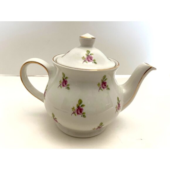 Sadler Windsor Teapot For One Made in England Pink Roses Gold Trim - Picture 2 of 8